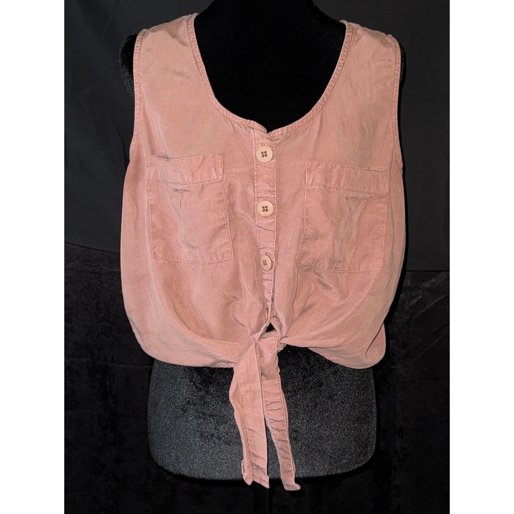 Thread and Supply Womens Large Mauve Pink Linen Blend‎ Tie Front Sleeveless Top